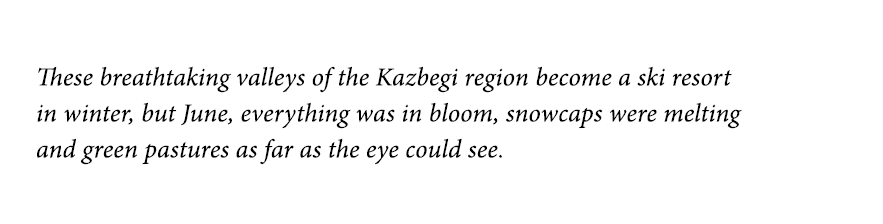 These breathtaking valleys of the Kazbegi region become a ski resort in winter  but June  everything was in bloom  sn   