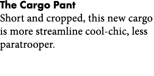 The Cargo Pant Short and cropped  this new cargo is more streamline cool-chic  less paratrooper 