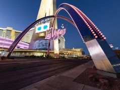 ILLUMINATED GATEWAY ARCHES WELCOME VISITORS TO DOWNTOWN LAS VEGAS illuminated Gateway Arches