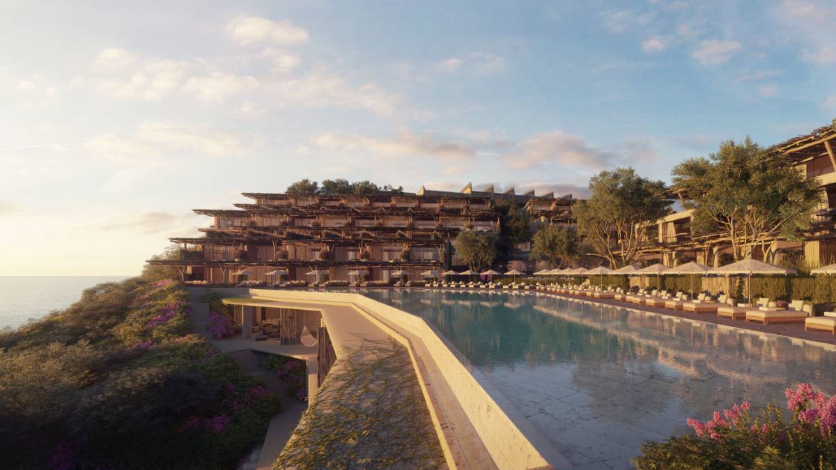 Six Senses Ibiza resort and pool overlooking Xarraca Bay