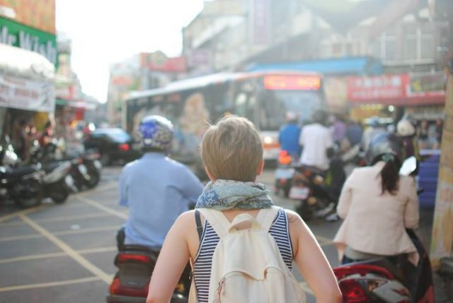 Woman Traveler Tourist Backpack People City