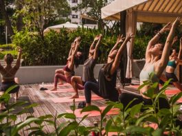group yoga at a Hyatt hotel