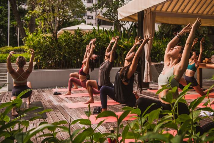 group yoga at a Hyatt hotel