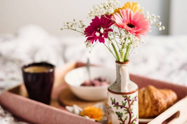 breafast in bed on a serving tray