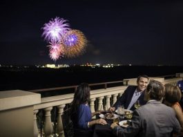 dinning in Orlando watching fireworks