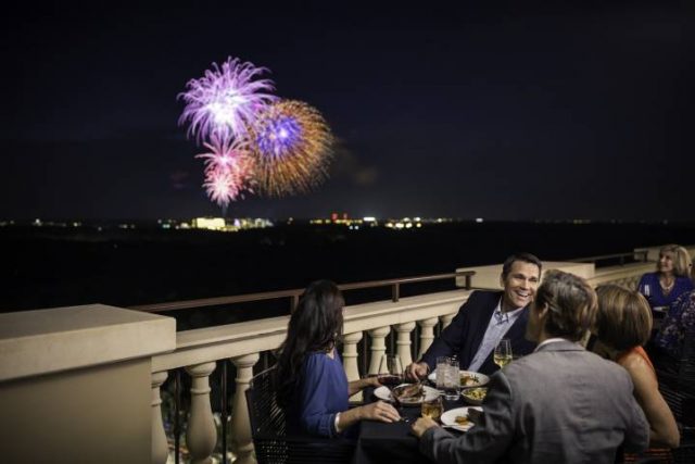 dinning in Orlando watching fireworks