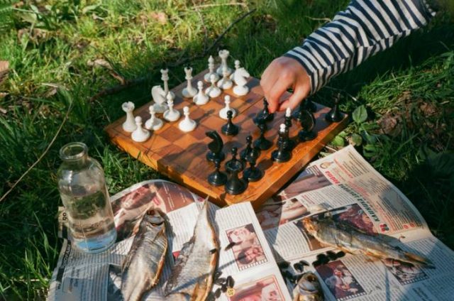 playing chess while on a picnic