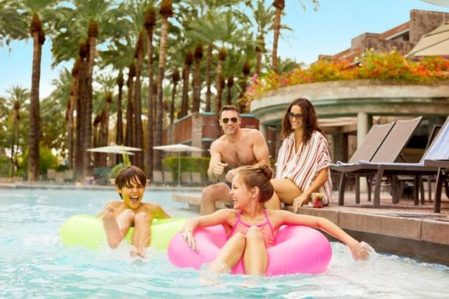 family at the pool in a Scottsdale hotel