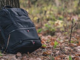 travel backpack in the woods