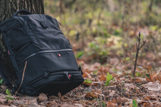 travel backpack in the woods