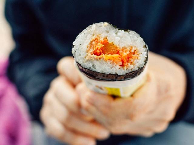 Seaweed wrapped Gimbap rolls make a satisfying anytime snack