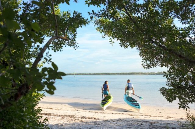 Fort Myers on the beach with kayaks