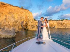 Destination Wedding Venues in Anguilla, British Caribbean bride and growm getting married on a boat in the caribbean