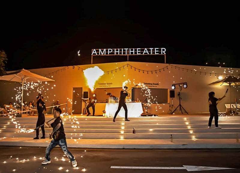 Alma Amphitheater fire twirlers and flair tenders