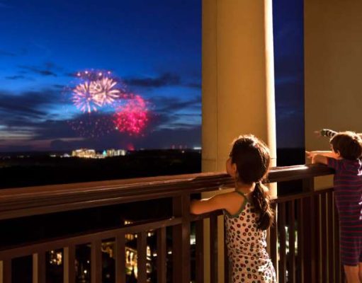 Five Unbelievably Real Experiences Only in Orlando kids watching fireworks from the hotel