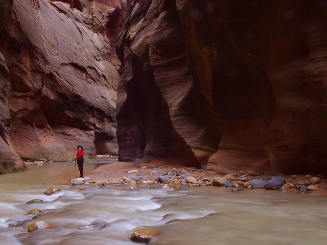 Canyon Riverbed Narrow Closely Zion National Park