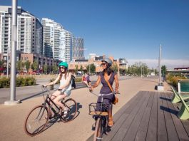 girls riding bicycle in Calgary
