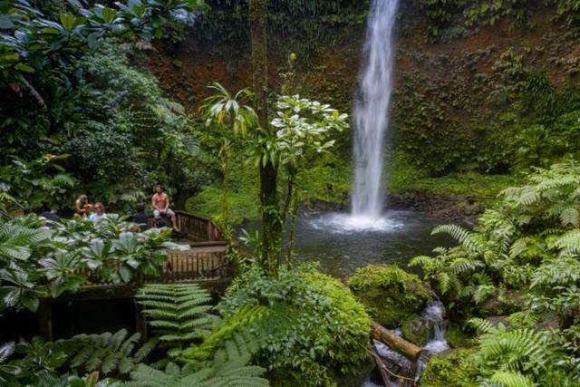 Emerald pool with waterfall