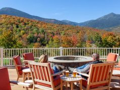 Fall in Love at The Glen House in New Hampshire’s White Mountains Firepit on deck at GlenHouse