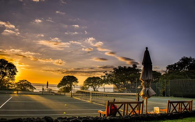 Tennis courts at dusk