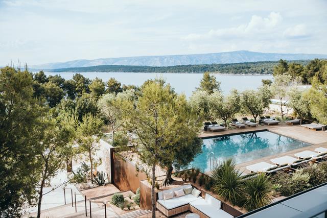 Patio view of resort pool 