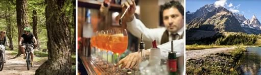 Autumn Activities in Courmayeur Mont Blanc, Italy People making drinks, and photo of couple biking