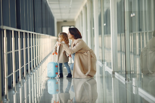 Child and mother at airport