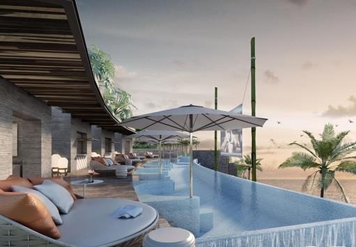 Hotel Xcaret Arte and La Casa de la Playa Win World Travel Awards™ 2022 Resort patio at sunset