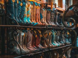 cowboy boots on a display rack