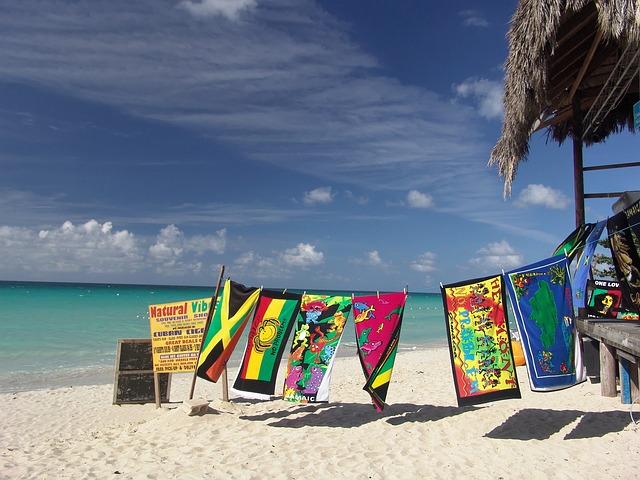 towels on a beach in Jamaica