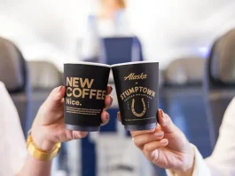 Stumptown Coffee cups on Alaska Airlines