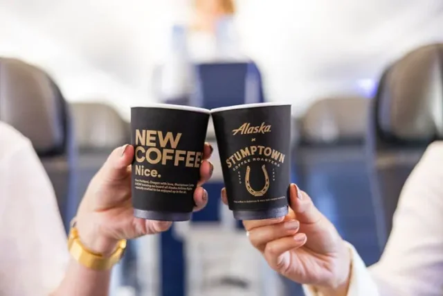 Stumptown Coffee cups on Alaska Airlines