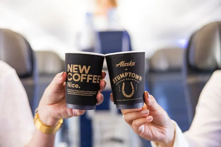 Stumptown Coffee cups on Alaska Airlines