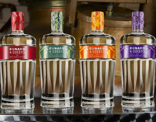 Cunard to launch Cunard 4 Queens Gin Collection with New Queen Anne Edition Honoring the British Isles four bottles of gin from the Cunard 4 Queens gin collection