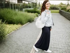 Planning A Road Trip? Here’s Why Packing A Maxi Skirt is Essential Happy pretty young brunette woman with backpack