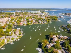 A Traveler’s Guide to Maryland Aerial view of the Maryland harbor with ships and boats in Annapolis, Maryland, United States