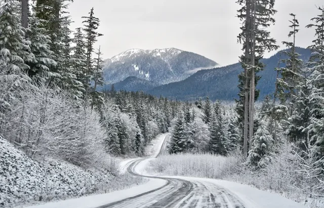 Beautiful snowy road in Alaska