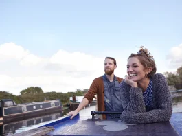 Couple on canal boat