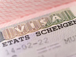 Macro shot biometric passport with schengen visa.