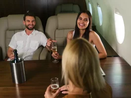 Group of friends on private jet