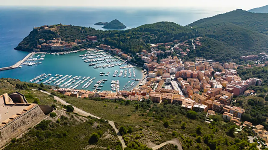 arial view of Porto Ercole, Italy