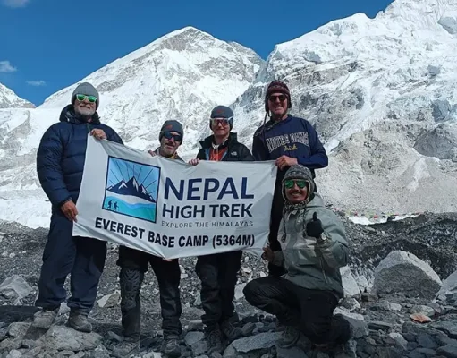 Exploring New Routes: The Latest Trends on Everest Base Camp Trek group of men at the Everest Base Camp