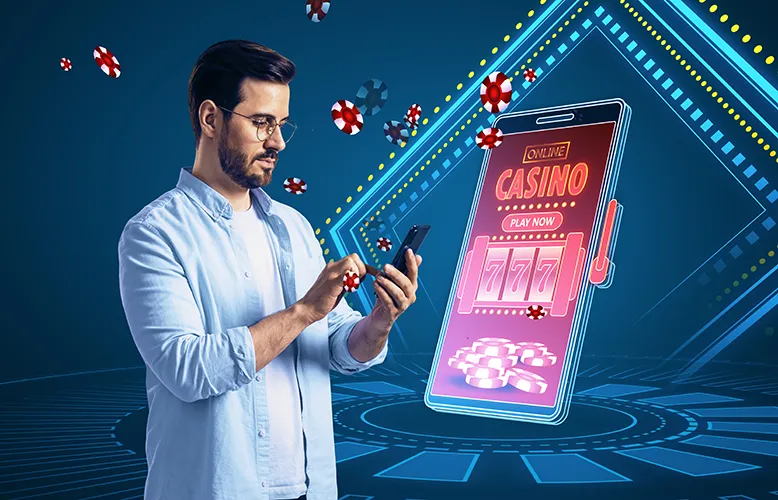 online-casino-gaming-gambling-device-concept-thoughtful-european-man-smartphone-with-creative-slot-machine-other-games copy