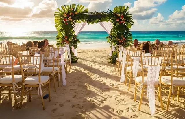 view-guest-seats-ceremonial-weddding-archway-sunny-say-chiavari-chairs-decorated-te copy