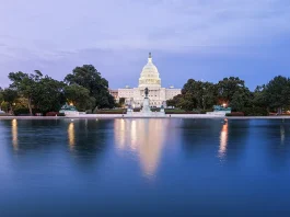 : Illuminated U.S. Capitol building at night in Washington DC, a top highlight for visitors planning things to do in Washington DC in one day