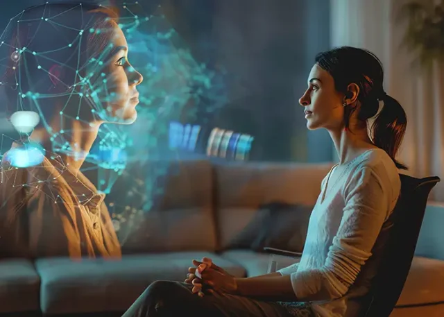 woman-sits-chair-looking-digital-representation-her-own-face copy