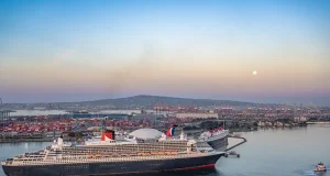 Cunard’s Flagship Queen Mary 2 Reunites with Her Legendary Namesake, The Queen Mary for the First Time in 20 Years