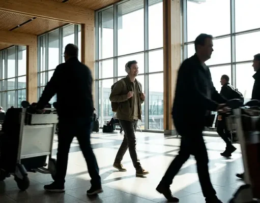 5 Small Habits for Smoother Travel Days People walking in an airport terminal with large windows.