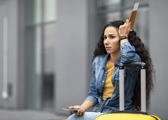 unhappy-young-woman-traveller-sitting-bench-waiting-flight copy