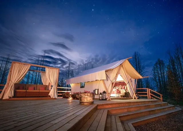 Starry sky over glamping camp